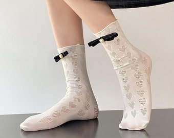 Heart Crew Socks | Bow Quarter Socks | Cotton Tube Socks | Spring/Summer/Fall Cute Socks For Women