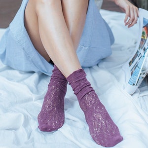 Pointelle Slouch Crew Socks | Cotton Quarter Socks | Loose Calf Socks | Spring/Summer/Fall Cute Socks For Women