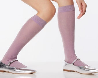 Shiny Knee High Stockings | Sheer Tube Stockings | Over Calf Socks | Spring/Summer Fashion Socks For Women