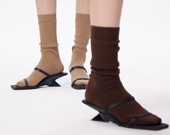 Twist-Knit Knee High Socks | Loose Over Calf Socks | White/Black Slouch Tube Socks | Spring/Summer/Fall Fashion Socks For Women