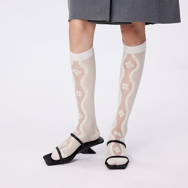 Floral Knee High Stockings | Sheer Calf Socks | Tube Stockings | Spring/Summer/Fall Fashion Socks For Women
