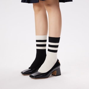 Stripe Crew Socks | Preppy Calf Socks | Classic Stripes Tube Socks | Spring/Summer/Fall Fashion Socks For Women