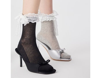 Princess Lace Crew Socks | Bow Quarter Socks | Cotton Ankle Socks | Spring/Summer/Fall Cute Socks For Women