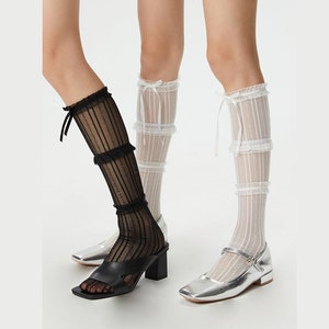 Lace Ruffle Knee High Socks | Bow Long Socks | Spring/Summer/Fall Fashion Socks For Women