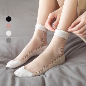 Flower Sheer Sock | Transparent Socks | Crystal Silk Socks | Women Socks For Summer