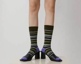 Stripe Crew Socks | Cotton Quarter Socks | Stripes Tube Socks | Spring/Summer/Fall Fashion Socks For Women