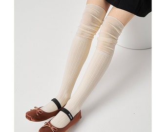 Gerippte Overknee-Socken | Slouch Overknee Socken | Bündel Socken | Frühling / Sommer / Herbst Mode Socken für Frauen