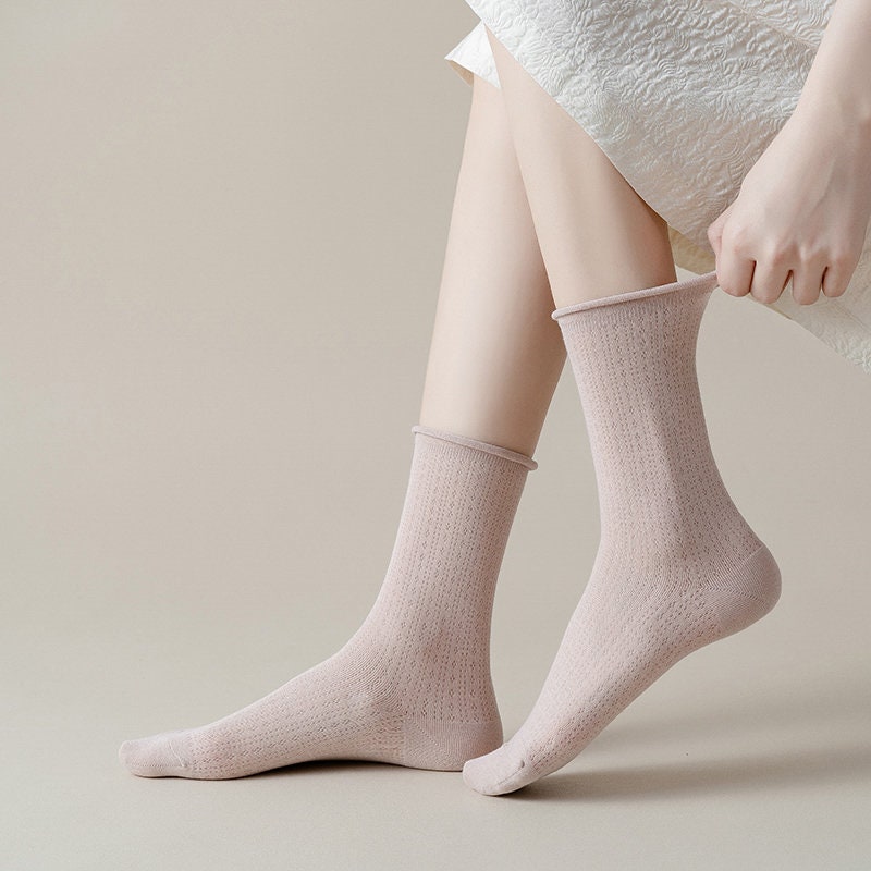 Rolled Slouch Crew Socks Pointelle Ankle Socks - Etsy