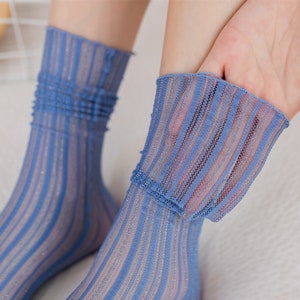 Tulle Crew Socks Stripe Transparent Ankle Socks Crystal Silk Quarter Socks Spring/Summer Fashion Socks For Women image 3