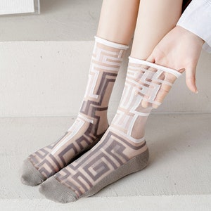 Sheer Sock | Geometric Transparent Socks | Crystal Silk Socks | Women Socks For Summer
