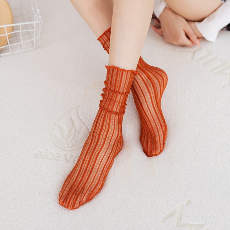 Tulle Crew Socks Stripe Transparent Ankle Socks Crystal Silk Quarter Socks Spring/Summer Fashion Socks For Women image 7