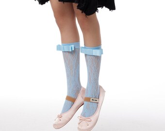 Lace Bow Crew Socks | Pointelle Quarter Socks | Sheer Ankle Socks | Spring/Summer/Fall Cute Socks For Women