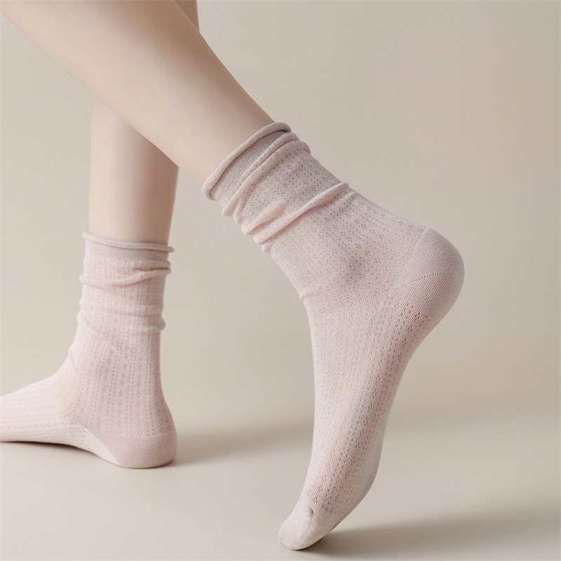 Rolled Slouch Crew Socks Pointelle Ankle Socks - Etsy