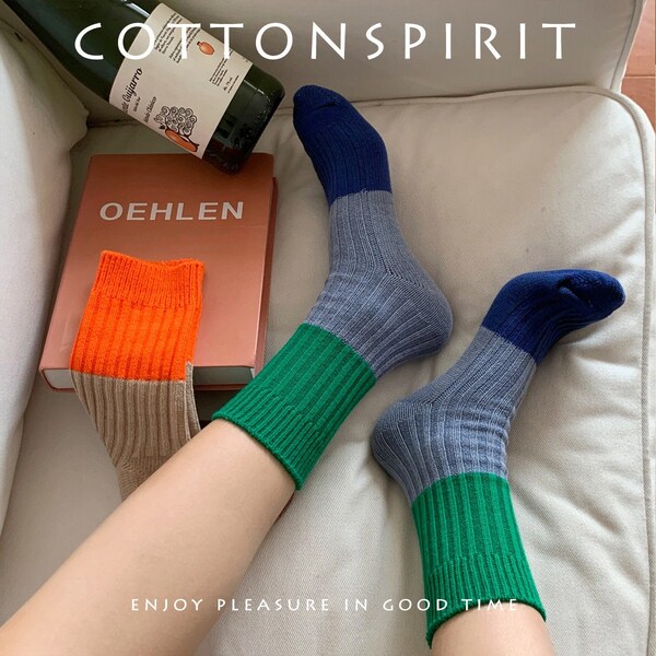 Color Block Crew Socks |  Stripe Mid Calf Socks | Cotton Tube Socks | Spring/Summer/Fall Cute Socks For Women