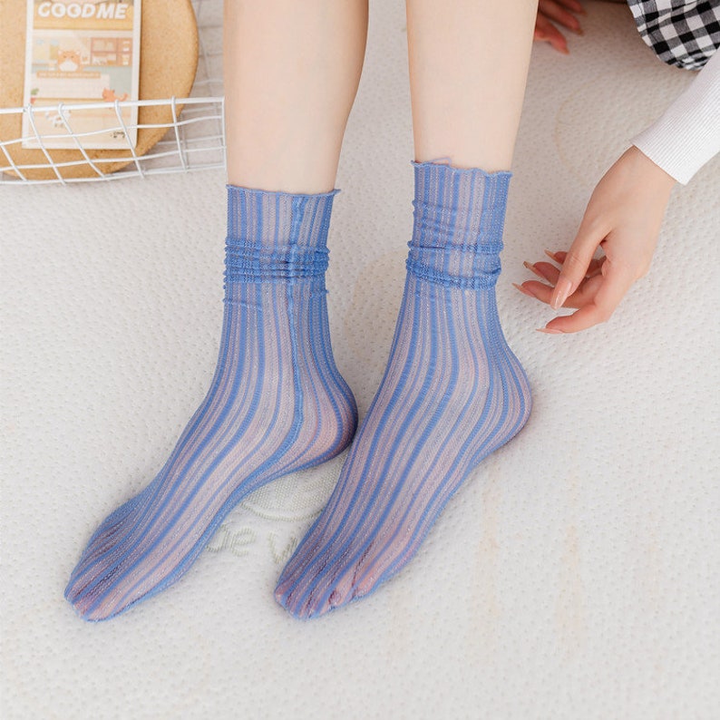 Tulle Crew Socks Stripe Transparent Ankle Socks Crystal Silk Quarter Socks Spring/Summer Fashion Socks For Women image 2