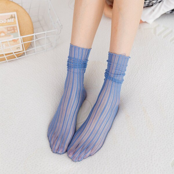 Tulle Crew Socks | Stripe Transparent Ankle Socks | Crystal Silk Quarter Socks | Spring/Summer Fashion Socks For Women