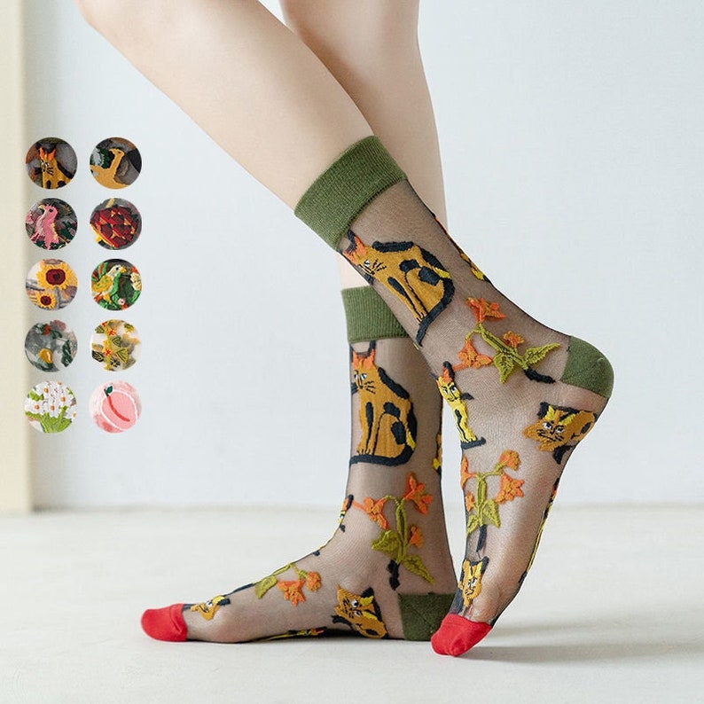 Sheer Sock Animal/Fruit Transparent Socks Sheer Ankle socks Crystal Silk Socks Socks for Summer zdjęcie 1