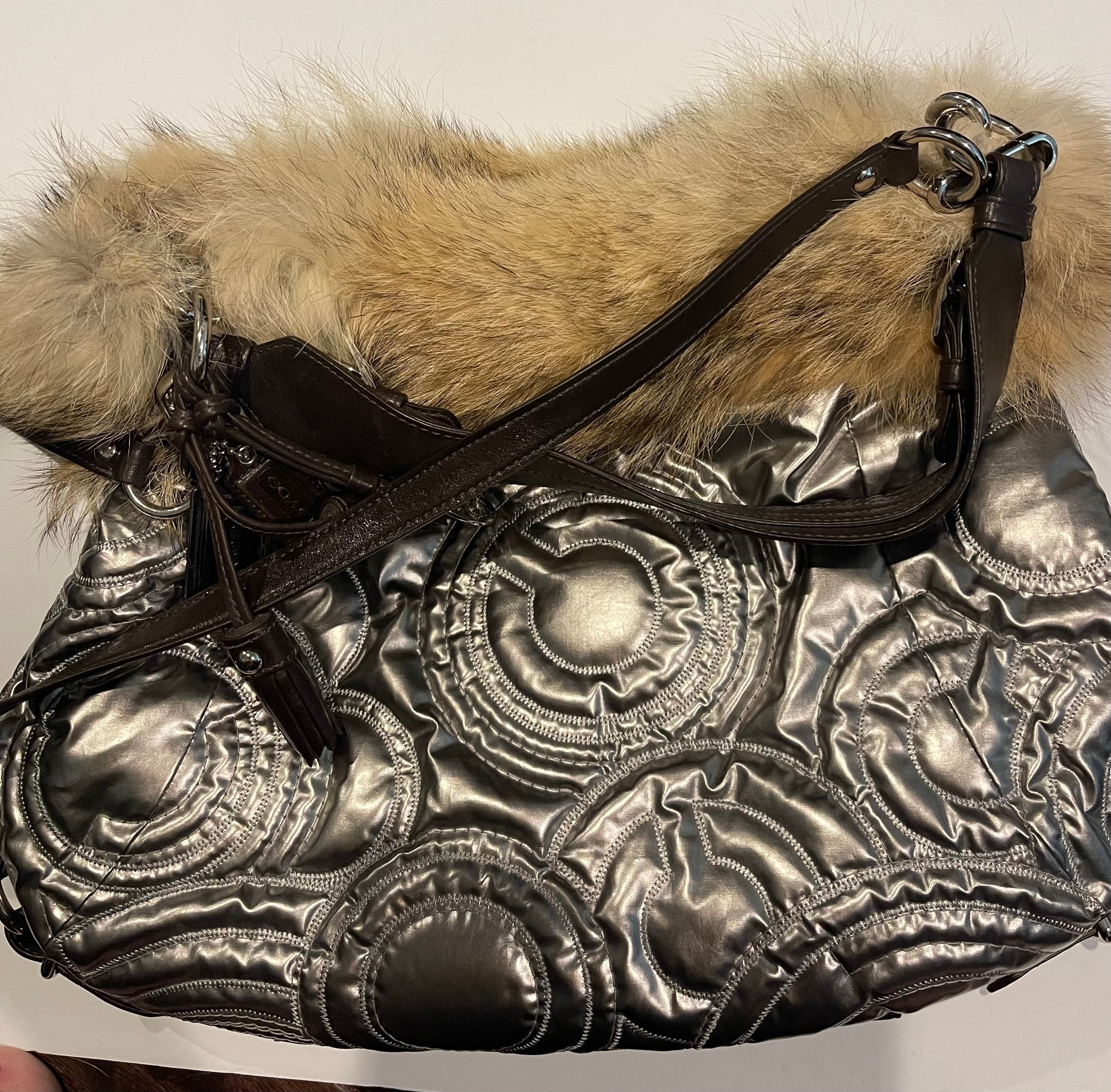 Coach Hampton Hobo: Silver Quilted Purse With Coyote Fur Trim - Etsy