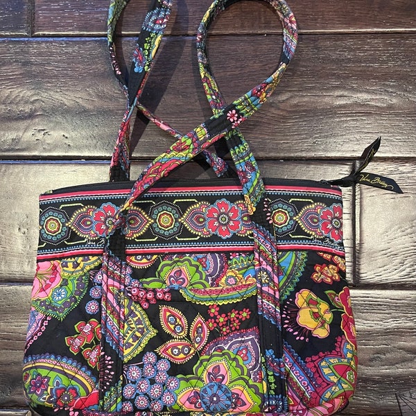 Vera Bradley Multi Colored Zippered quilted Tote Bag Purse Retired Symphony in Hue Paisley Floral