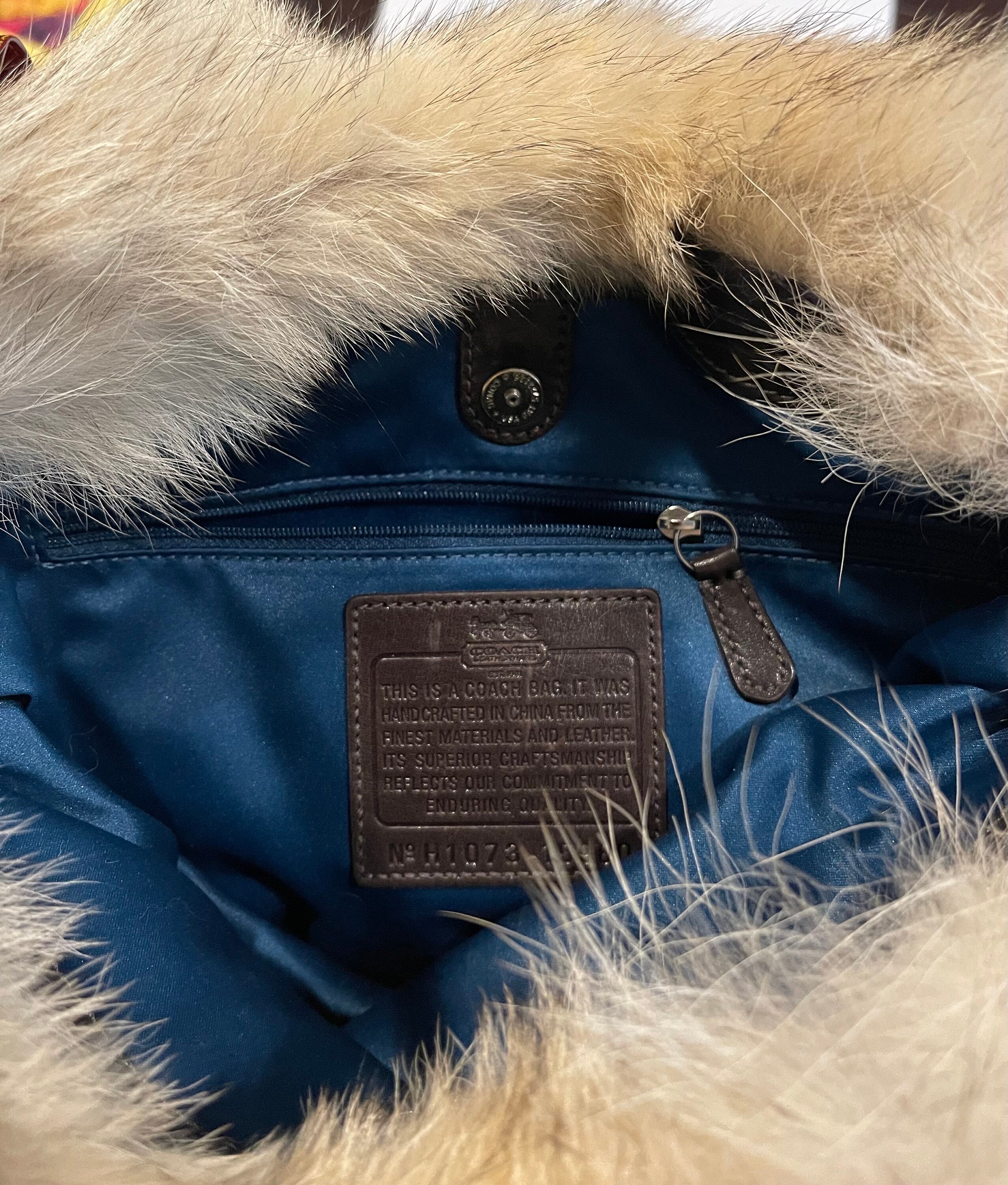 coach backpack fur Coach Hampton Hobo: Silver Quilted Purse With Coyote Fur Trim