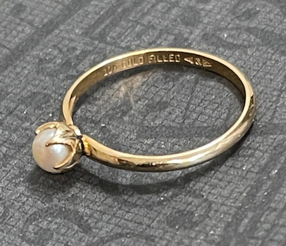 Lovely 10K Gold Filled 5mm Pearl Sz 9 Ring - image 4