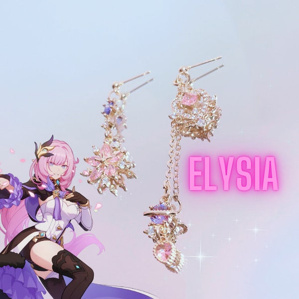 Elysia Honkai Impact Genshin Inspired 14k Gold Earrings Anime Cosplay Personalized Gifts