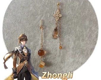 Zhongli Genshin Inspiré Anime Boucles D'oreilles Cosplay Cadeaux Personnalisés (Boîte Incluse)