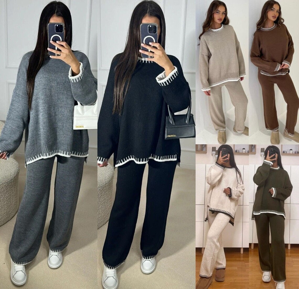 Womens Long Sleeve Shirt & Yoga Leggings Two Piece Set Matching Knitted  Loungewear Set Matching Pajama Set Merino Wool Clothing 160gsm 