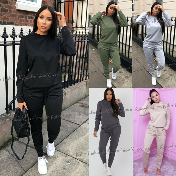 Ladies Long Sleeve Plain Lounge Wear Set Casual Comfy Two Piece Womens Tracksuit