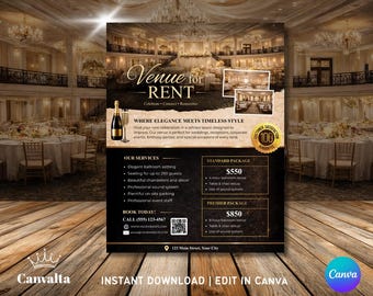 Venue for Rent Flyer | Venue Rental Flyer | Event Venue Flyer | Canva Editable Template | Wedding & Party Venue Ad