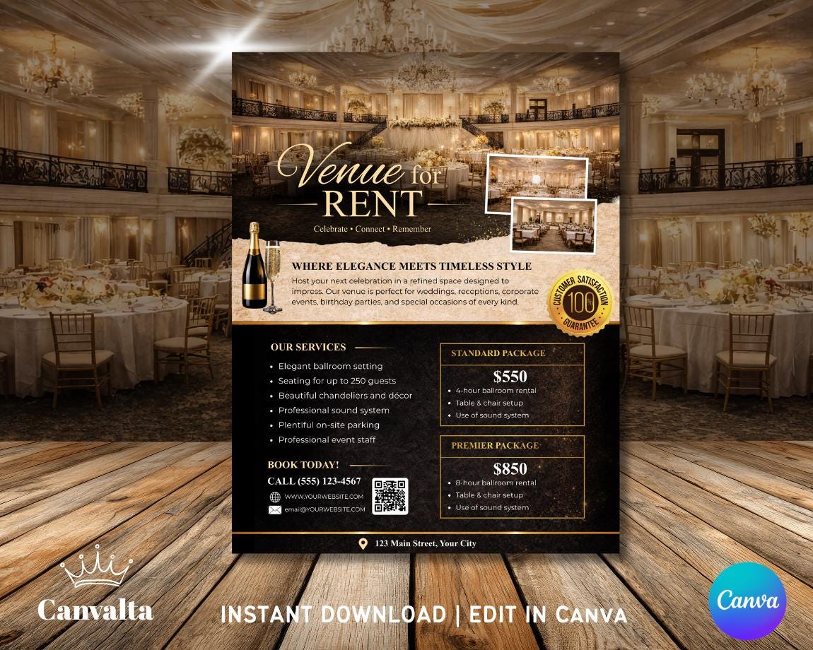 Venue for Rent Flyer | Venue Rental Flyer | Event Venue Flyer | Canva ...