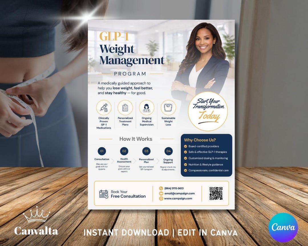 GLP-1 Weight Management Flyer | Weight Loss Clinic Marketing Template ...