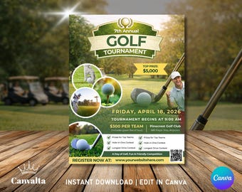 Editable Golf Tournament Flyer | Canva Template, Charity Event (8.5x11 in, US Letter)