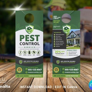 Mall för dörrhängare för skadedjursbekämpning | Reklam för skadedjursbekämpning | Flyer för insekts- och gnagarbekämpning | Redigerbar i Canva