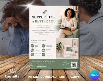 Counseling Psychology Flyer | Therapy Services Template | Mental Health Promotion | Editable Canva Template