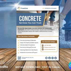 Edytowalna ulotka o usługach betonowych | Szablon firmy betoniarskiej | Reklama cementu i muru