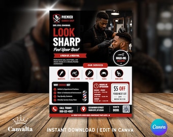 Barber Shop Flyer Template, Barbershop Flyer, Barber Flyer, Canva Barber Shop Marketing Flyer