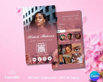 Sjabloon voor visitekaartjes Roségoud Lash Tech: modern ontwerp (digitale download)