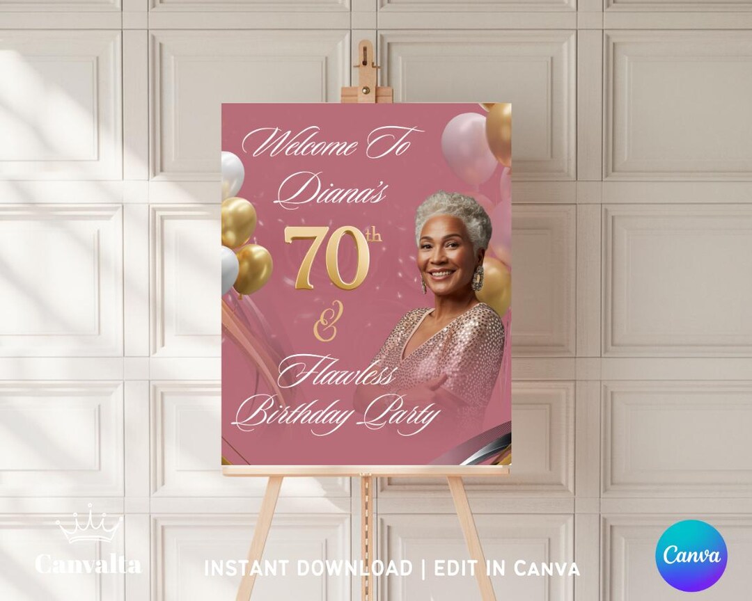 Editable 70th Birthday Sign Template | Rose Gold Party Decoration ...