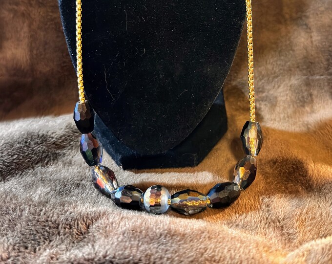 Gifts-Gold chain necklace-Crystal beads-Faceted Crystal purple bead-lobster claw closure-Handmade bracelet