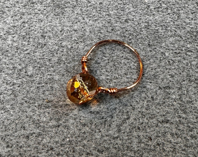 Gifts under 20 dollars-Wire wrapped ring-Copper wire ring-faceted crystal beaded ring-copper crystal jewelry-handmade copper ring-size 10