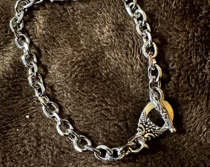 Silver link chain bracelet-toggle hook bracelet-Handmade gift for her-gifts