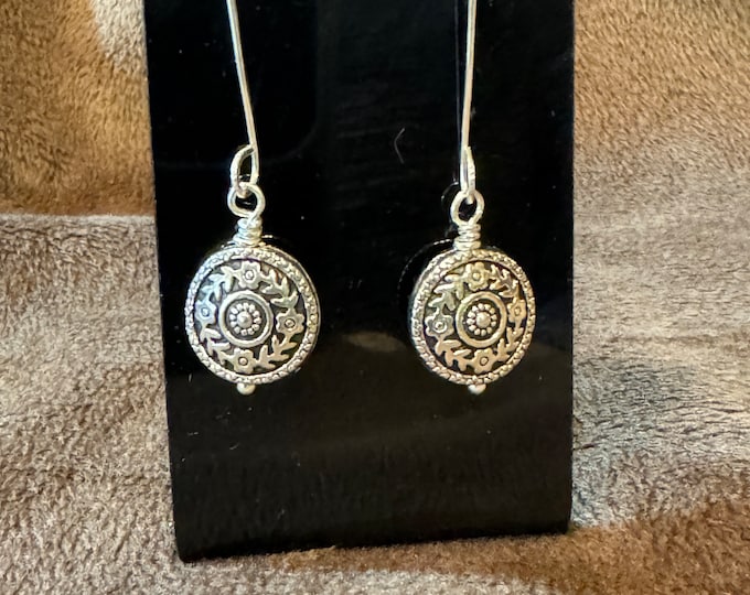 Handmade 2” U-shaped long silver wire earrings with round silver drop bead.