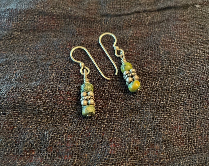 Handmade Green Jasper Beaded earrings-Sterling Silver ear wires-Sterling silver beaded earrings-Gifts for her-Gift for Mother.