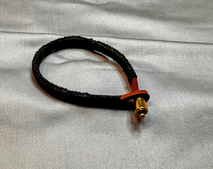 Unisex Flat Brown leather bracelet-black Irish linen macrame bracelet-macrame bracelet-gold end cap-leather closure