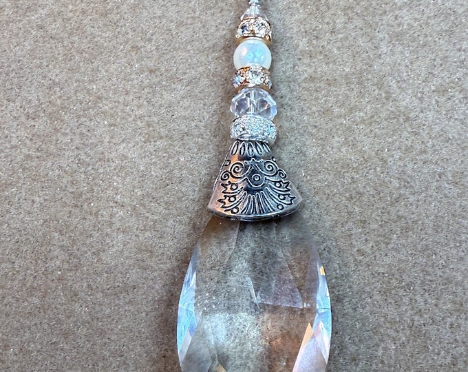 Christmas Ornaments-hang on tree-white and silver with rhinestones and crystal-3”