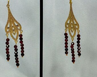 Gold bangle earrings-chandelier earrings-garnet earrings-gifts-gifts for her