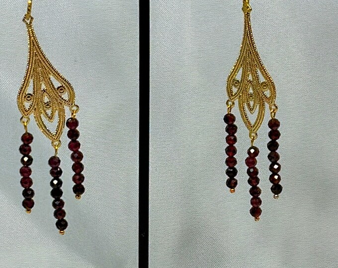 Gold bangle earrings-chandelier earrings-garnet earrings-gifts-gifts for her