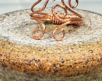 Copper wrapped statement ring-adjustable ring-large swirled ring-size 8