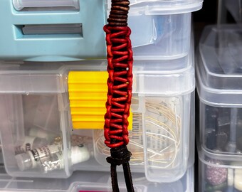 Red leather key chain-leather zipper pull-braided leather phone dangle-macrame-suitcase pull